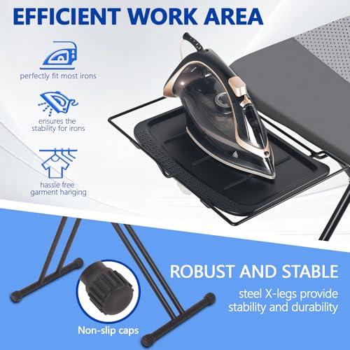 Full Size Ironing Board with Iron Rest, Extra Wide 57 x 18 Inches, Adjustable Height, Heat-Resistant Cover
