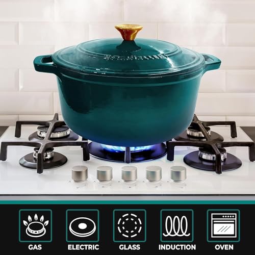 7.5 Qt Enameled Cast Iron Dutch Oven - Heavy-Duty Braiser with Lid, Emerald