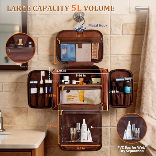 Personalized Men’s Travel Toiletry Bag - Cognac, Custom Initials, M
