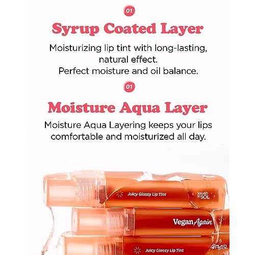 Touch in Sol Vegan Again Juicy Glossy Lip Tint - High Pigmented & Glossy Korean Lip Tint - Shiny Translucent Color - Glowy Hydrated Lips, Moisturizing and Plumping, 0.13 fl.oz. (05 Marshmellow)