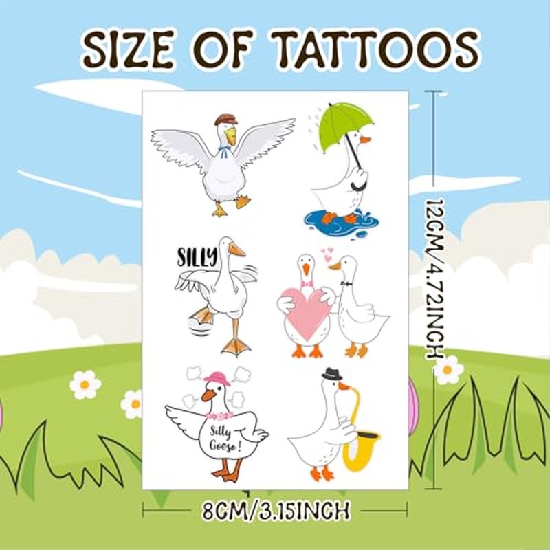 144 PCS Silly Goose Temporary Tattoos Stickers, Funny Silly Goose Party Favors Supplies Birthday Party Decorations Gifts, 24 Sheets