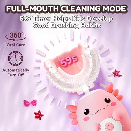 Kids U-Shaped Electric Sonic Toothbrush with Toothpaste - Pink Axolotl