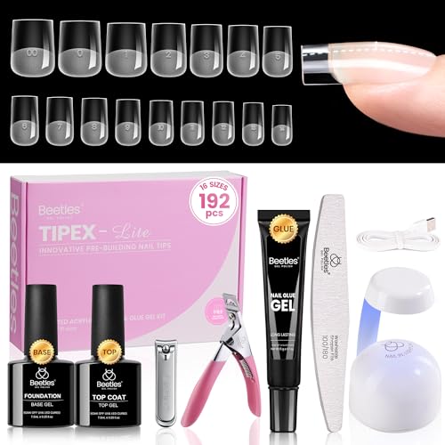 Beetles Tipex Lite Apex Short Square Gel Nail Tips Kit, 192 Pieces, 2 Sets