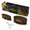 Beard Brush for Men, Travel Pocket Mustache Brushes Grooming Kit with Natural Boar Bristle and Sapele Wood, Folding Scissors & Pouch, Facial Hair Brush Detangles & Shine, Stocking Stuffers