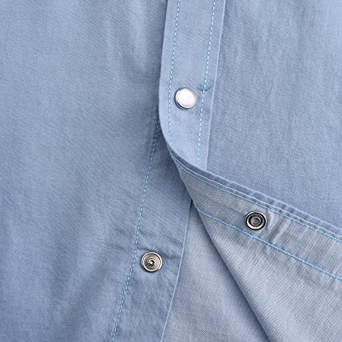 Men's Light Blue Denim Western Cowboy Pearl Snap Shirt Large - Casual Workwear
