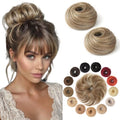KISANOF 2 Pack Human Hair Messy Bun Hair Piece Honey Brown Highlighted with Elastic Band - Salon Quality