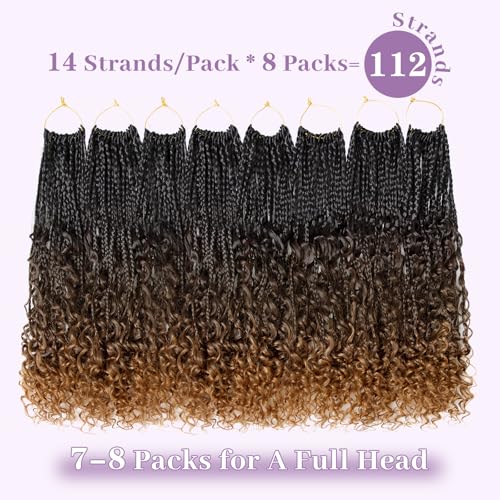 Boho Box Braids Crochet Hair 18 Inch with Curly Ends - Pre Looped Synthetic Hair for Black Women - Variation 1B/4/30
