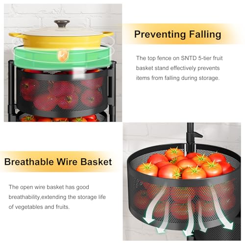 Rotating 5-Tier Fruit and Vegetable Basket Stand - Black