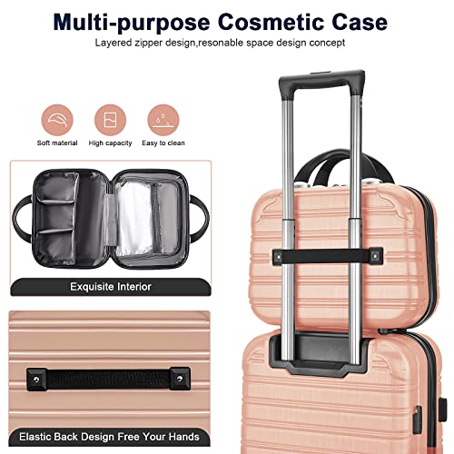 Pink 14-Inch Hard Shell Makeup Train Case Portable Cosmetic Suitcase