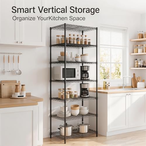 Heavy Duty 7-Tier Wire Shelving Rack - 24x24x72 Inches, Adjustable Steel Storage Unit