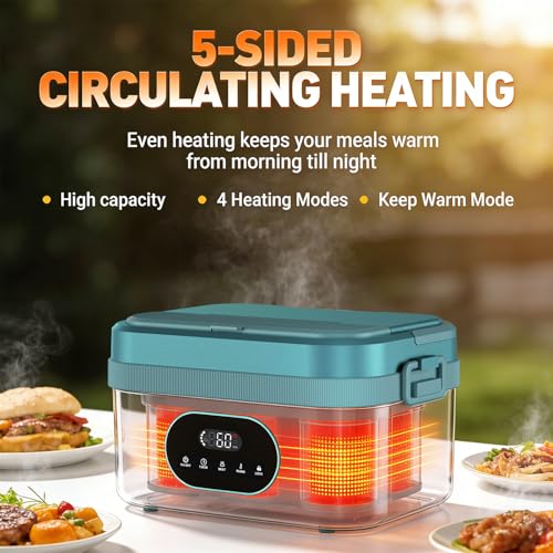 Blue Cordless Heated Lunch Box with 59.2WH Battery, 3 Containers & Power Bank Function