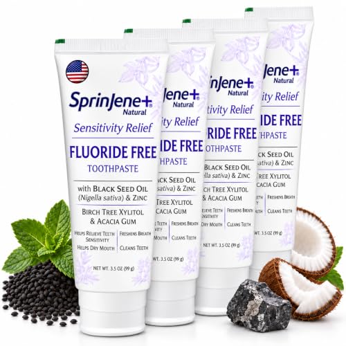 Fluoride Free Toothpaste for Sensitive Teeth - Black Seed Oil & Zinc, 4 Pack - Vegan & Natural - Sensitivity Variant