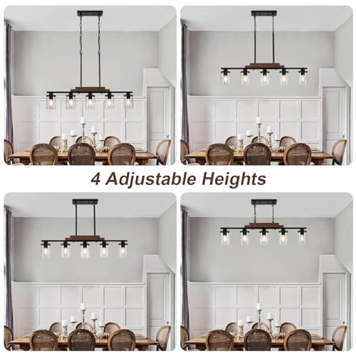 VbiTmn Farmhouse Black 5-Light Chandelier Dining Room Light Fixture - Adjustable Height