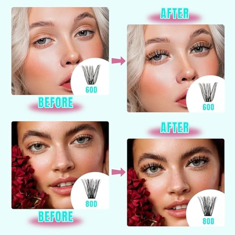 Lash Clusters Kit 320Pcs 60D 80D DIY Individual Lashes Extension Kit Lash Bond And Seal Lash Remover For Eyelashes Extensions Lash Applicator Tool For False Eyelash Cluster Kit(60D80D,D-Mix10-16mm)