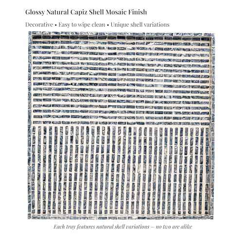 PEMAR 20-Inch Square Capiz Shell Inlay Serving Tray - Grey-White Stripes