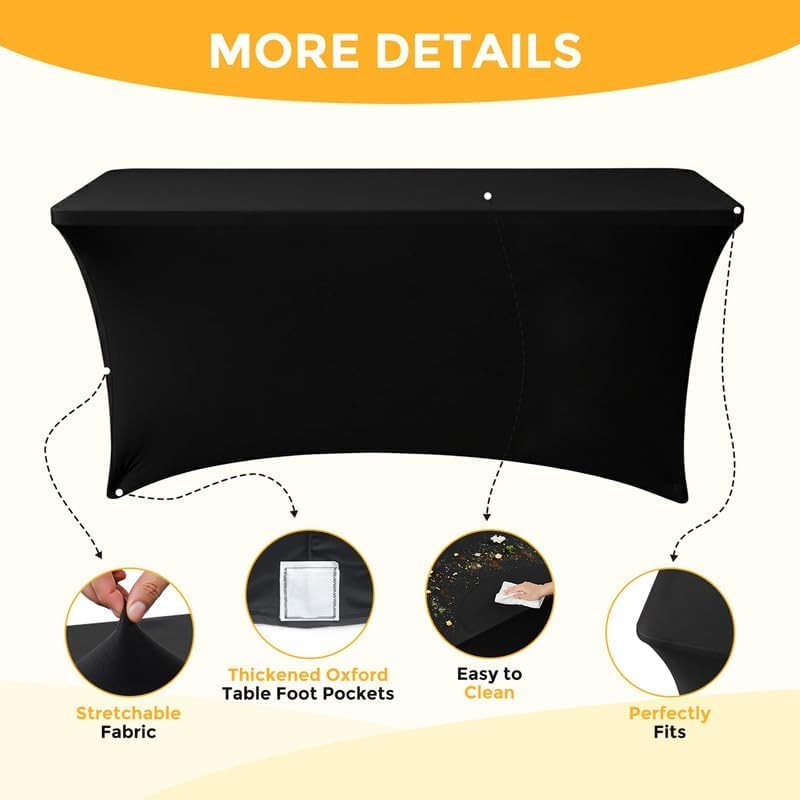 Black 8FT Spandex Tablecloth 10 Pack - Wrinkle-Resistant Fitted Cover for Banquet & Event Tables (96x30 Inches) Variation of THIS listing
