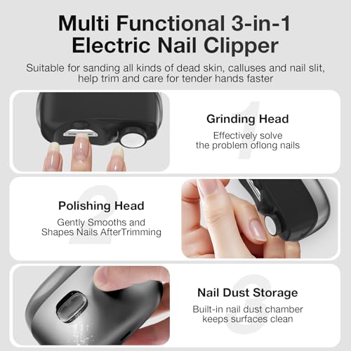 Electric Nail Clipper Set 2026 New Dual-Function Trimming and Filing System Professional Electric Nail Clippers are Suitable for (Adults/Children/Seniors) for Both Fingernails and toenails Black