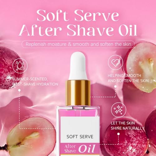 Strawberry Vanilla After Shave Oil, Moisturize and Smooth Skin, Prevent Ingrown Hairs & Dryness, Soft Serve After Shave Oil for All Skin Types (1.01 fl. oz.)