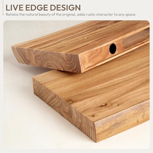 Natural Live Edge Wood Floating Shelves 36 Inch Wall Mounted 2 Pack