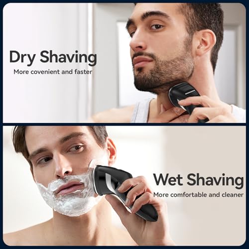 MAX-T Electric Rotary Razor for Men, Wet & Dry Shaver with Pop-Up Trimmer - Black