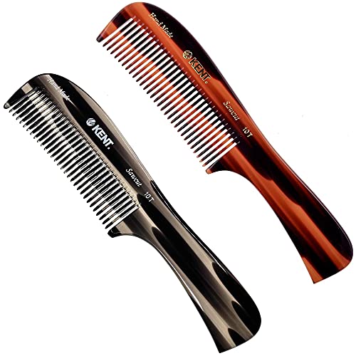 Kent 10T Graphite & Tortoise Large Detangler Comb 2 Pack - Handmade Wide Tooth Hair Comb for Curly & Thick Hair