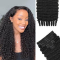 Natural Black Burmese Curly Clip-In Hair Extensions 18 Inch 8PCs - Spiral, Full Volume