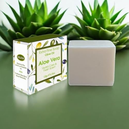 Kalliston, Aloe Vera Olive Soap, with Pumice Stone, Natural Organic Ingredients, Spa Soap Bars, Product of Greece, 4.5oz Each, Pack of 4