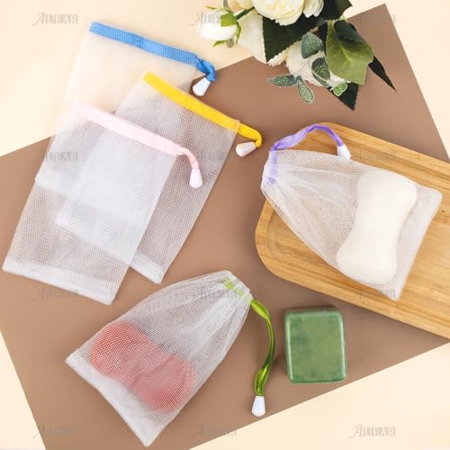AUEAR, 60 Pack Mesh Soap Pouch for Shower Washing Bubble Foam