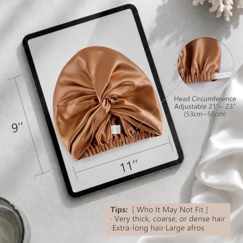 Mocha Adjustable Mulberry Silk Sleep Bonnet for Women Hair Care - One Size