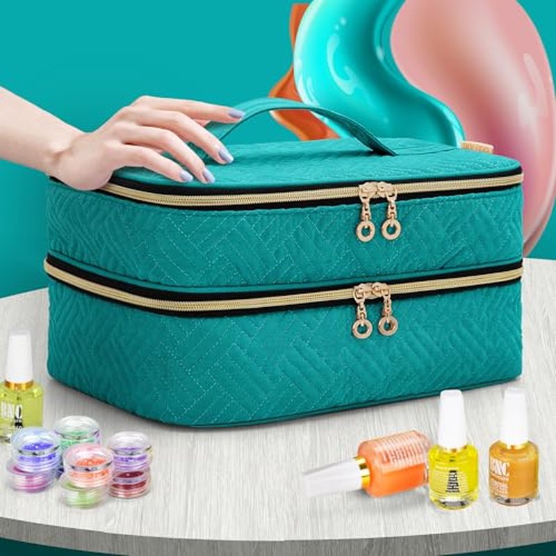 BAFASO Nail Polish Organizer Holds 40 Bottles (15ml - 0.5 fl.oz), Nail Polish Case with Manicure Tools Storage Sections (Patented Design), Teal