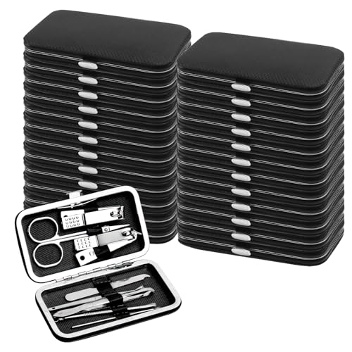 24 Pack Manicure Nail Clipper Sets - Travel Fingernail Clippers with Leather Case - 4.3 Inch
