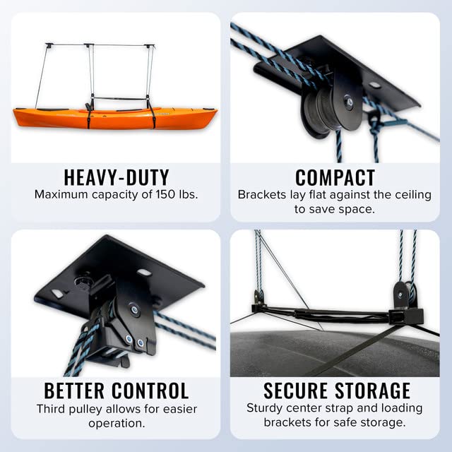 Teal Triangle EasyLift Garage Cargo Lift System Holds 150 lbs Ceiling Hoist