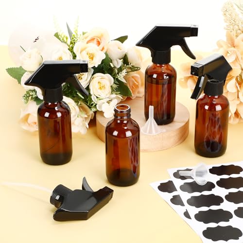 Fumete 20 Pack 4 oz Amber Glass Spray Bottles with Labels & Funnels – Refillable Travel Containers