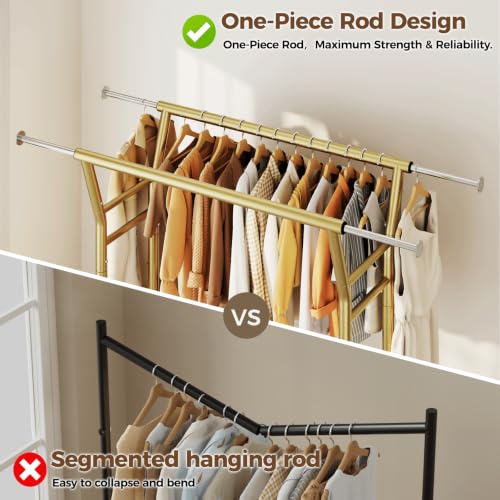 Heavy Duty Rolling Clothes Rack with Shelves - Gold, Supports 700LBS