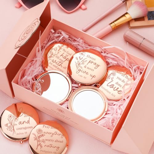 GlikCeil 12 Pcs Christian Pocket Mirrors with Bible Verses - Compact Makeup & Gift Set
