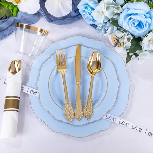 Light Blue Disposable Plastic Plates Set for Weddings & Parties - 350PCS