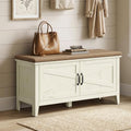 VASAGLE Farmhouse Entryway Shoe Bench with Cushion, Rustic White & Walnut Brown, 39.4 Inches Wide