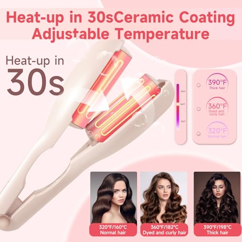Dual Barrel Hair Crimper Waver for Beach Waves - Ceramic Curling Iron
