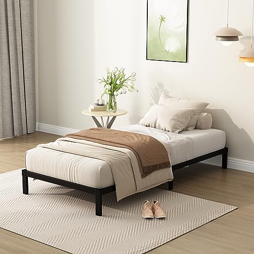 DiaOutro Narrow Twin Bed Frame 9 Inch Low Profile Metal Platform Bed - Black, 30x75