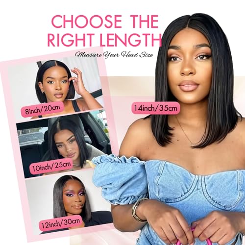 12 Inch V Part Human Hair Bob Wig for Black Women - Glueless, Beginner Friendly