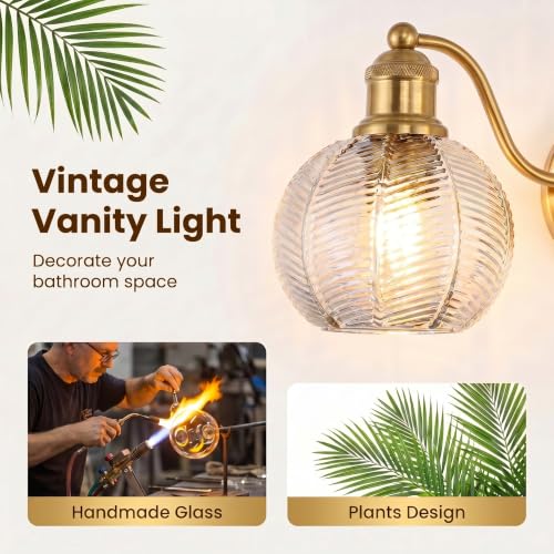 Gold 3-Light Vintage Bathroom Vanity Light Fixture with Clear Globe Shades - Reversible Wall Sconce