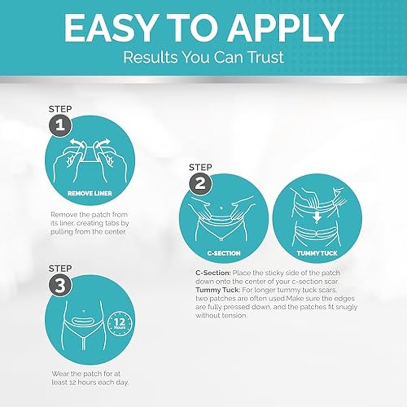 Fade Away Scars Silicone Scar Sheets for C-Section & Tummy Tuck ? Reusable Medical Grade Silicone Scar Tape for Surgical Scars ? Soft Scar Strips with Storage Pouch ? Fade Away Silicone Scar Sheets