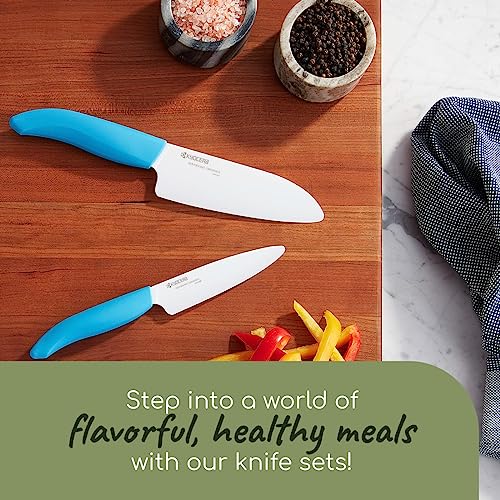 Kyocera Revolution 2-Piece Ceramic Knife Set 5.5" Santoku & 4.5" Utility White/Blue
