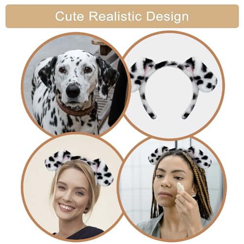 Beviliu Dalmatian Dog Ears Headband - 8 Pack Puppy Ear Hairband Fluffy Adult Dalmatian Costume for Halloween Dogs Party Cosplay Washing Makeup