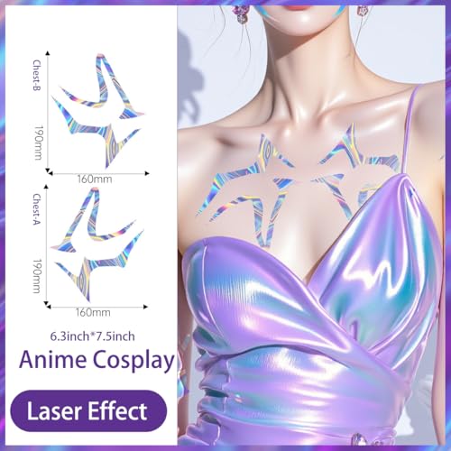 Rumi Tattoos Body Set?10 Purple Pieces per Pack (1 Face, 2 Chest, 2 Upper Arm, 2 Forearm, 1 Waist, 2 Thighs Symmetrical), Temporary Body Tattoos, Waterproof & Skin-Safe (Holographic, 2 Pack)