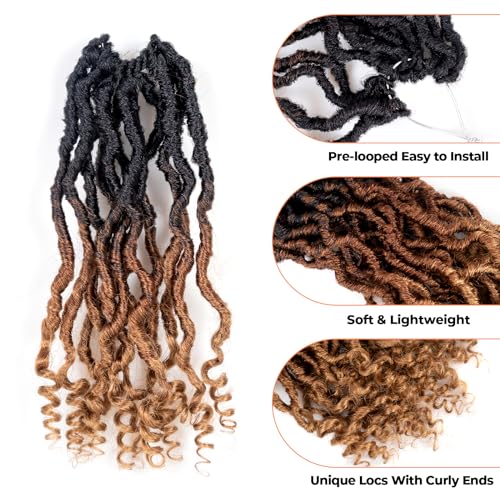 Toyotress Passion Locs Crochet Hair - 12 Inch 8 Packs with Curly Ends, Ombre Brown Faux Locs, Short Bob Style, Pre-Looped Synthetic Braiding Hair - Variation OT30/27