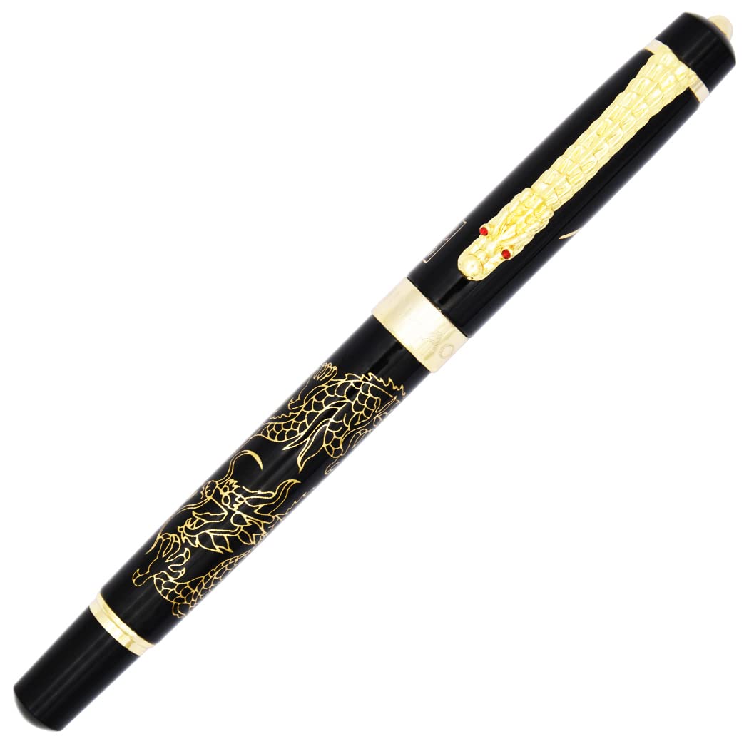 Gullor Fountain Pen Descendants of the Dragon/Loong Black with Golden Dragon pattern & Chinese Characters