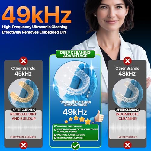 Black Ultrasonic Retainer & Denture Cleaner Machine 49KHz 220ML with Digital Timer