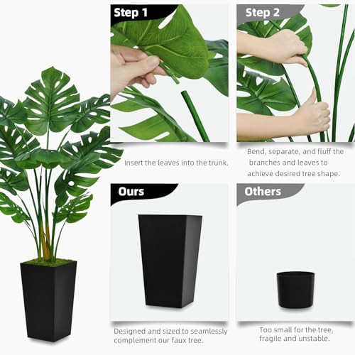 ASTIDY White 5ft Artificial Monstera Deliciosa Plant in Tall White Planter – Real-Look Faux Indoor Tree