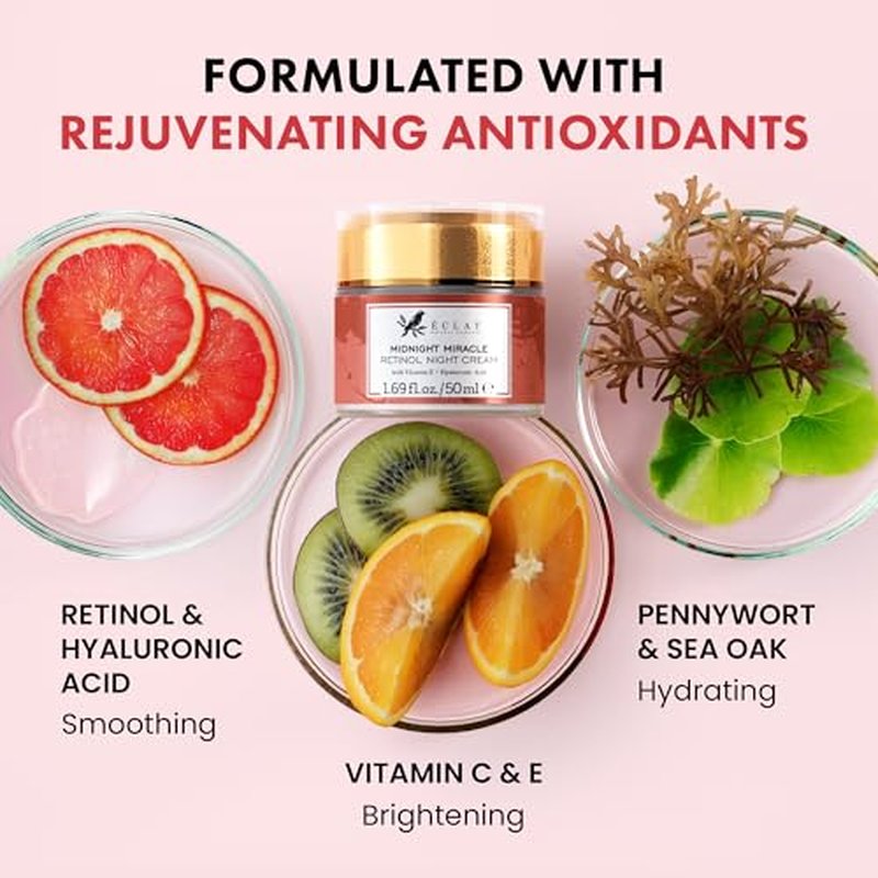Eclat Skincare Anti Aging Face Cream + Retinol Night Cream Set ? Day & Night Face Moisturizer with Collagen Peptides, Hyaluronic Acid, Vitamins C+E ? Hydrating Creams Helps Improve Wrinkles 50ml each